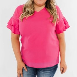 NWOT Sejour Ruffle Sleeve Hot Pink Blouse Size 2X
